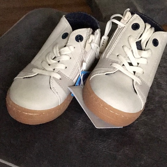 ZARA KIDS FOOTWEAR ZARA BABY 21 BABY BOY TODDLER SIZE 5 CREAM WITH NAVY TRIM - Picture 6 of 8